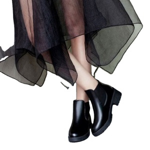 Women's Classic Slip Black Ankle Boots Breathable Chunky Heel Casual <strong>Shoes</strong> - Product Image 4