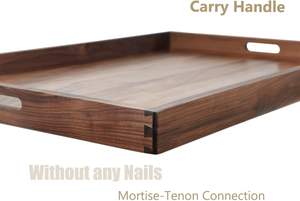 Bandeja Otomana Rectangular Extra Grande de Madera de Nogal Negro de 36 x 24 Pulgadas con Asas, Bandeja Decorativa Clásica de Madera para Servir Café - Product Image 3