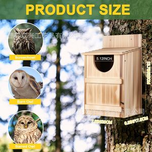 Casa de pájaros de madera para exteriores, de tamaño pequeño, para montar en la pared, para la cría y alimentación de búhos. - Product Image 5