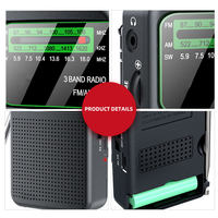 Fabrikneues 3-Band-FM-AM-SW-Radio, tragbares Mini-Radio aus Kunststoff mit wiederaufladbarem 1000-mAh-Akku, automatischer Sendersuche, für Innen- und Außenbereiche