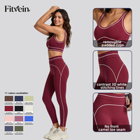 Ensemble de leggings de yoga sans couture respirants avec soutien-gorge de sport dos nu à bordure contrastante et pantalon de sport rehausseur de fessiers extensible dans les quatre sens – Vente en gros
