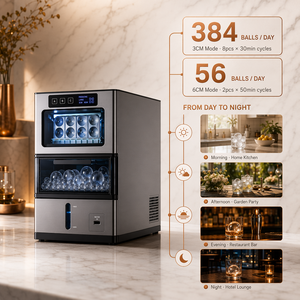 Máquina de Hielo para Encimera, Esferas de Cristal 2 en 1, Doble Producción de 3cm y 6cm, 8 Bolas, 30 Min, 384/Day, <60dB, Compacta, Enchufable, para Cocina, CE ETL - Product Image 6