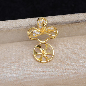 Base de Plata 925 para Joyería de Perlas DIY JG5884, Colgante de Trébol de Cuatro Hojas con Base Vacía Chapada en Oro de 3 mm y Corrector - Product Image 4