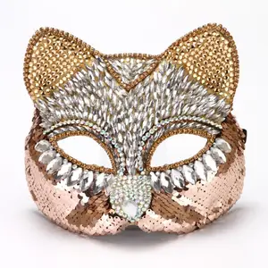 High-End Diamant verkrustete Fuchs Katze Maske Katze Gesicht Maske Halb gesicht Katze Cosplay Performance Party Maske