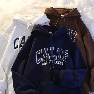 Logo personalizzato stampato da <span class=keywords><strong>uomo</strong></span> felpe in pile pesante oversize in cotone poliestere con <span class=keywords><strong>cappuccio</strong></span> allentato modello solido per l'inverno - Product Image 3