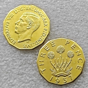 1937 สหราชอาณาจักร 3 เพนซ์ - เอ็ดเวิร์ดที่ 8 เหรียญที่ระลึกสไตล์โบราณ ของขวัญ ของตกแต่งบ้าน - Product Image 1