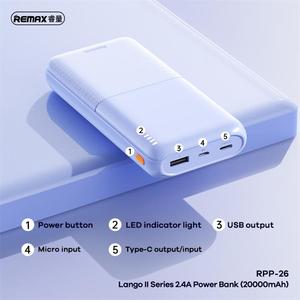 เครื่องชาร์จพกพา <span class=keywords><strong>Remax</strong></span> ความจุ <span class=keywords><strong>20000mAh</strong></span> พาวเวอร์แบงค์บางเฉียบ ชาร์จเร็ว 2.4A แบตเตอรี่สำรอง 20000 mAh - Product Image 2