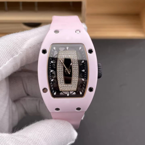 Women's 07-01 Tonneau Automatic Mechanical <b>Watch</b> Pink Ceramic Diamond Dial Luxury Fashion OEM - Product Image 1