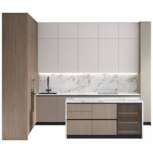 Gabinetes <span class=keywords><strong>de</strong></span> <span class=keywords><strong>Cocina</strong></span> Modernos Comerciales Blancos <span class=keywords><strong>de</strong></span> Melamina con Acabado Marrón Brillante, Organizador <span class=keywords><strong>de</strong></span> Isla <span class=keywords><strong>de</strong></span> <span class=keywords><strong>Cocina</strong></span> - Product Image 1