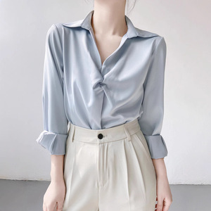 Camisa de mujer con cuello en V, top profesional de manga larga, a la moda - Product Image 2