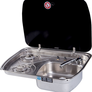 Combo de Fregadero y Estufa para Caravana CAPEXRV con Tapa de Vidrio Templado, 2 Quemadores Integrados para Autocaravana, Cámper, Barco, Yate - Product Image 1