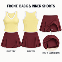 Ensemble de tennis personnalisé pour femmes, débardeur sans manches à col en V et jupe-culotte plissée avec short intégré pour les matchs de tennis
