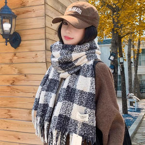 秋冬ムスリム女性向け社交界格子柄スカーフ工場直送両面ジャカード高級感 - Product Image 4