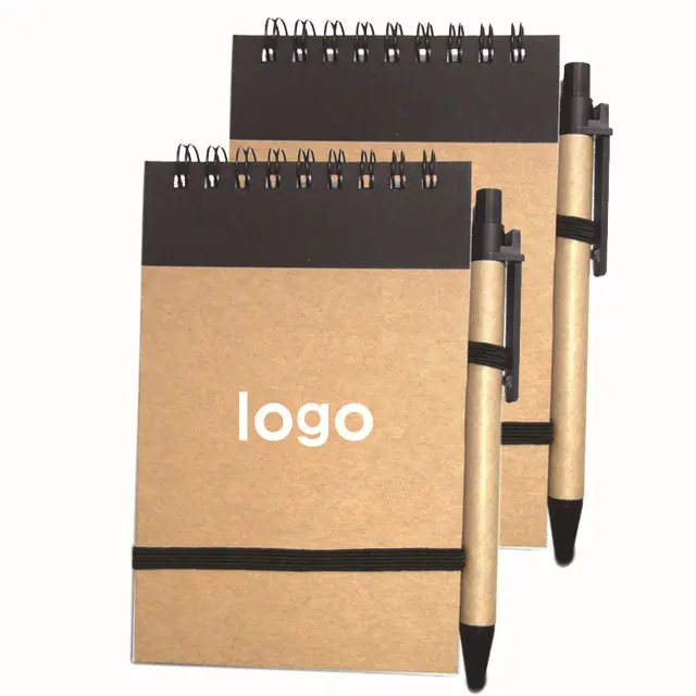 Buku Catatan Spiral Notebook Ukuran Saku Kecil Kertas Kraft Promosi dengan Pena