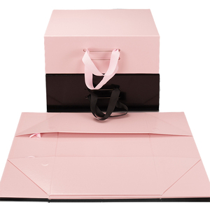 HENGXING Custom Ribbon Handle Black&Pink Flap Foldable Magnetic Shoe & <b>Socks</b> Gift Packaging Rigid Paperboard <b>Box</b> - Product Image 2