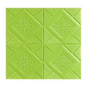 Atacado adesivos de parede 3d cor verde-Adesivo de parede 3d impermeável, adesivo de pvc espuma, cor verde, 3d, sala de estar, papéis de parede