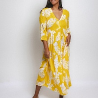 Vestido Casual de Mujer con Botones en V Profundo, Alta Calidad, Venta Caliente 2025, Vestido Maxi Hawaiano de Rayón Prelavado Personalizado