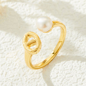 Stylish Pig Nose Open <b>Ring</b> Freshwater Pearl Adjustable Index <b>Finger</b> <b>Ring</b> Geometric Shape Tension Setting Gift Jewelry - Product Image 4