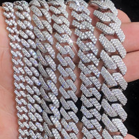 Chaîne cubaine en argent sterling S925 7/8/9 mm, collier à maillons cubains sertis de moissanite, bijoux hip-hop, collier unisexe