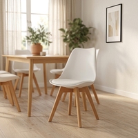 Ensemble de meubles de salle à manger, table et 8 chaises, chaise de salle à manger Tulip, coque en PP, pieds en bois de hêtre, coussin, chaises blanches pour table à manger