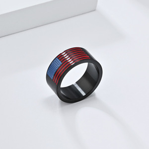 Hot-selling hip-hop star-spangled flag <b>titanium</b> steel <b>ring</b> in Europe and America - a trendy punk American flag jewelry piece. - Product Image 4