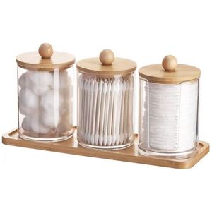 Custom Logo Qtip Dispenser for Woman Gift <b>Container</b> Dispenser Cotton Swab Holder With <b>Bamboo</b> Lid - Product Image 4