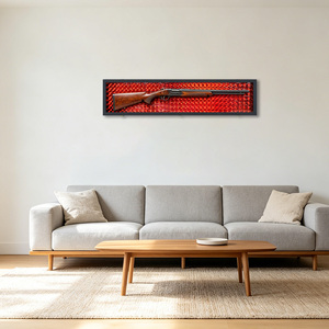 Vitrine haute en bois noir, boîte murale à parois rouges pour objets de collection longs - Product Image 3