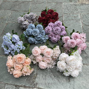 Décorations de fleurs pour mariage M539, bouquet de roses rouges, d'hortensia, pivoines en soie, bouquet de roses pour le <span class=keywords><strong>jardin</strong></span>, en vrac - Product Image 1