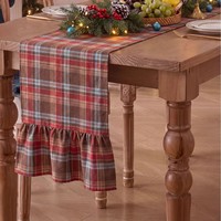 Chemin de table géométrique brodé de Noël, double couche, bords volantés, polyester/coton, style rustique, lavable en machine et à la main