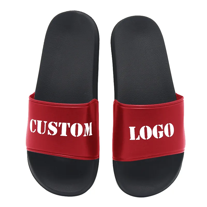 Wholesale Men Pu Upper Slippers Slide Sandal Injection Blank Logo Sandal Slides White Print with Logo, Eva Custom design