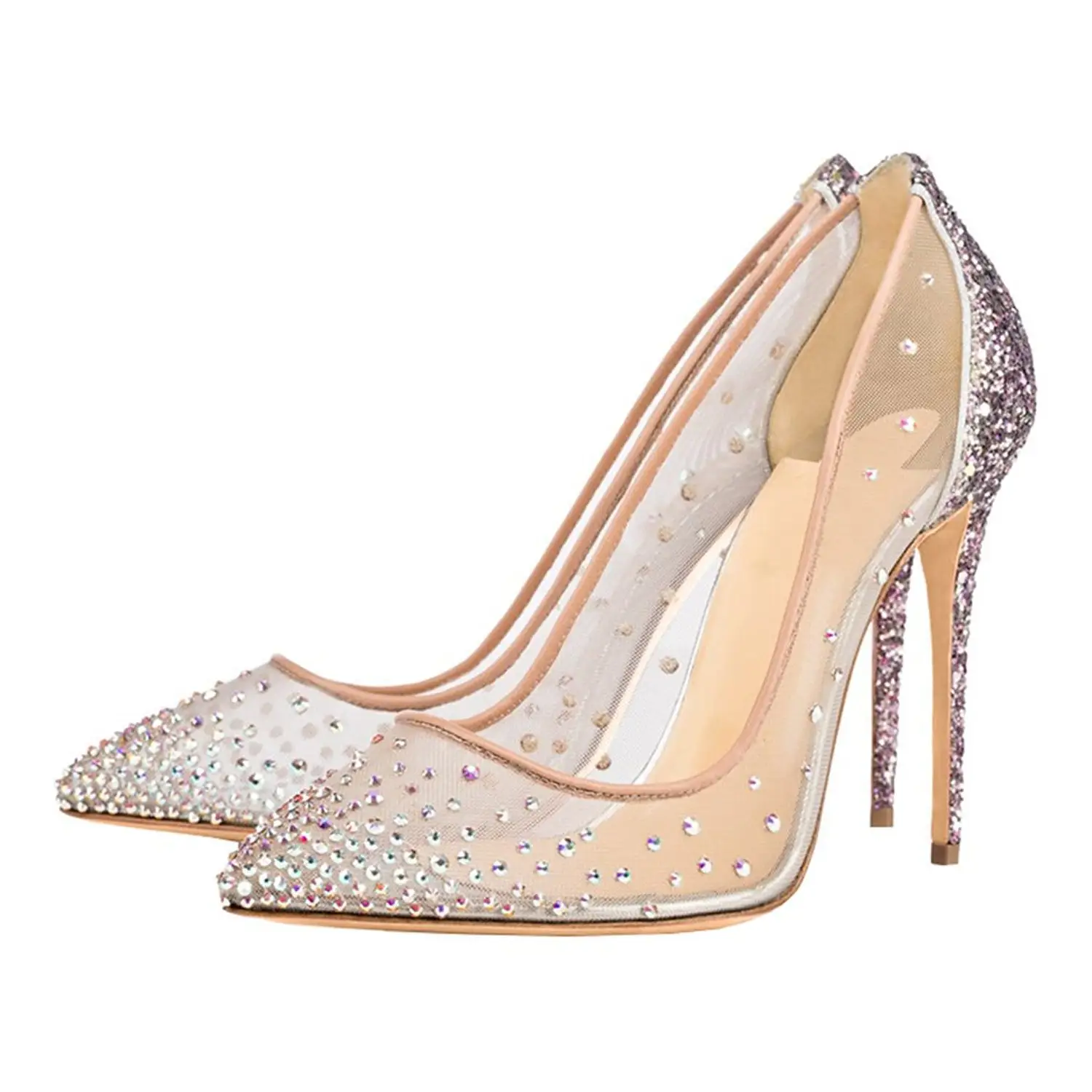 Private label glitter rhinestone12cm ladies dress high heel shoes for women wedding shoes