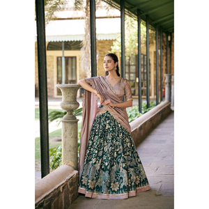 Women’s Embroidered Silk <b>Lehenga</b> Choli With Floral Printed <b>Skirt</b>, Elegant Dupatta & Traditional Indian Wedding Ethnic Wear - Product Image 4