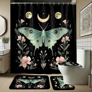 Cortina de ducha de Luna Floral Retro moderna noche polilla PEVA vinilo impermeable pesado a prueba de herrumbre Metal ojal encabezado poliéster duradero - Product Image 2