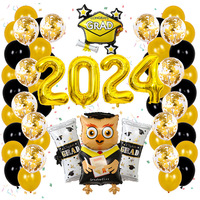 Ballons en papier noirs imperméables pour fête de remise des diplômes 2024, avec logo toque de diplômé et livre – Vente chaude