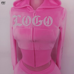 2026 Custom <strong>Velvet</strong> Full Zip up Crop Top <strong>Jacket</strong> and Shorts Sets for <strong>Women</strong> Casual Summer Color Block 2 Piece Set Y2k Tracksuit Set - Product Image 3