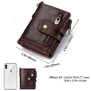 Hot Sale Cowhide Mini Genuine Leather <b>Wallets</b> <b>RFID</b> <b>Blocking</b> Luxury Gents Custom Zipper Mens Slim <b>Wallet</b> With Chain - Product Image 3