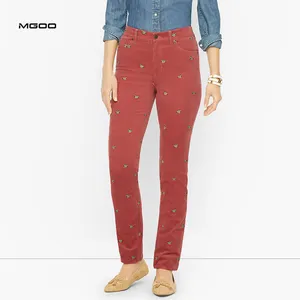 MGOO-pantalones de pierna recta de pana elásticos personalizados para mujer, calzas ajustadas, calzas bordadas