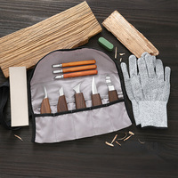 Kit d'outils de sculpture sur bois pour débutants, 7 pièces, couteaux en noyer avec pochette de rangement, ébauches en bois, gants de sécurité, cadeau artisanal
