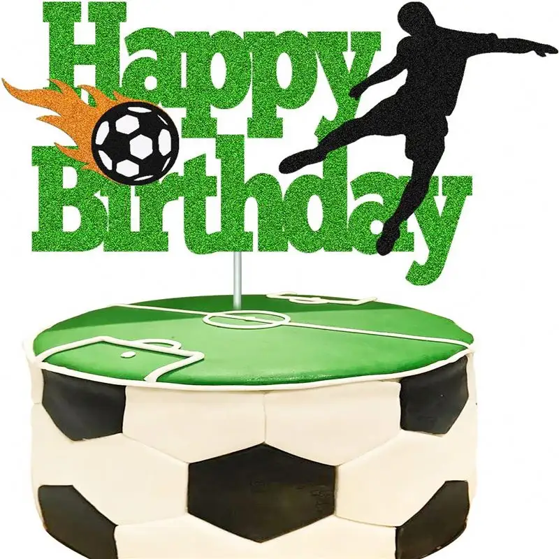 YYPD Soccer Cake Topper Happy Birthday Sign Football Player Cake Decoration for Sport Theme Man Boy Girl Birthday Party Supplies