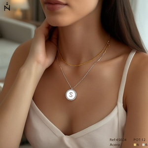 Collar con Colgante de Diamante en Forma de Letra S, Cadena de 2 cm, Acero en Tono Dorado y Plateado - Product Image 3