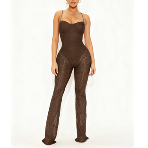 Women's Sexy Lace Strapless Halter Backless Semi-Sheer <b>Mesh</b> <b>Jumpsuit</b> Fashion - Product Image 1