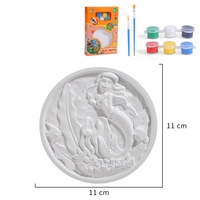Kit Lukisan Plester 3D Relief Bulat Kustom, Gipsum Kosong Tanpa Cat Dengan Kuas, Set Kerajinan Tangan DIY Mewarnai Grafiti untuk Anak-Anak