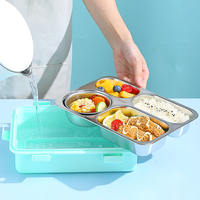 Boîte à lunch à 4 compartiments avec bol à soupe, double couche, doublure en acier inoxydable 304, boîte bento chauffable, boîte à lunch pour enfants, école
