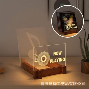 Wooden CD And Vinyl Record Display Rack Solid Wood <b>Desktop</b> Storage <b>Shelf</b> For Music Collection Now Playing Sign Holder - Product Image 5