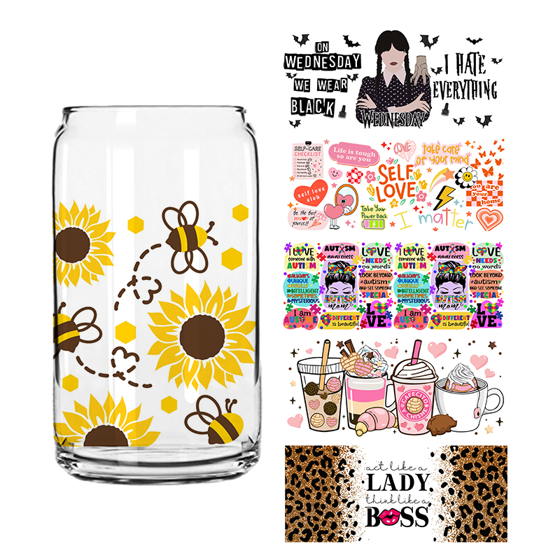 Оптовая продажа, непромокаемый стакан для переноса тепла без необходимости, UV DTF, чашка для обертывания, для 16 унций, 16 унций, стеклянная пивная банка, чашка