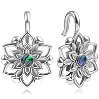 Evorte Boucles d'oreilles pendantes en acier inoxydable plaqué or avec fleur et incrustation de coquille d'ormeau, poids d'oreille pour femmes, piercing de fiançailles