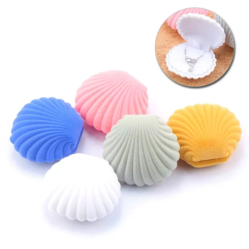 Luxury Boxes Custom Ring Clam Corogated Gift Girls Set Pink Velvet Floral Sea Shell Shape Jewelry Box