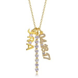 Nomor Liontin Kalung 925 Perak Murni Berlapis Emas 5A CZ Berlian Liontin Huruf Nama Kalung Liontin - Product Image 1