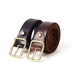 Cinturón de cuero con hebilla pura fuerte Vintage para hombre - Product Image 5