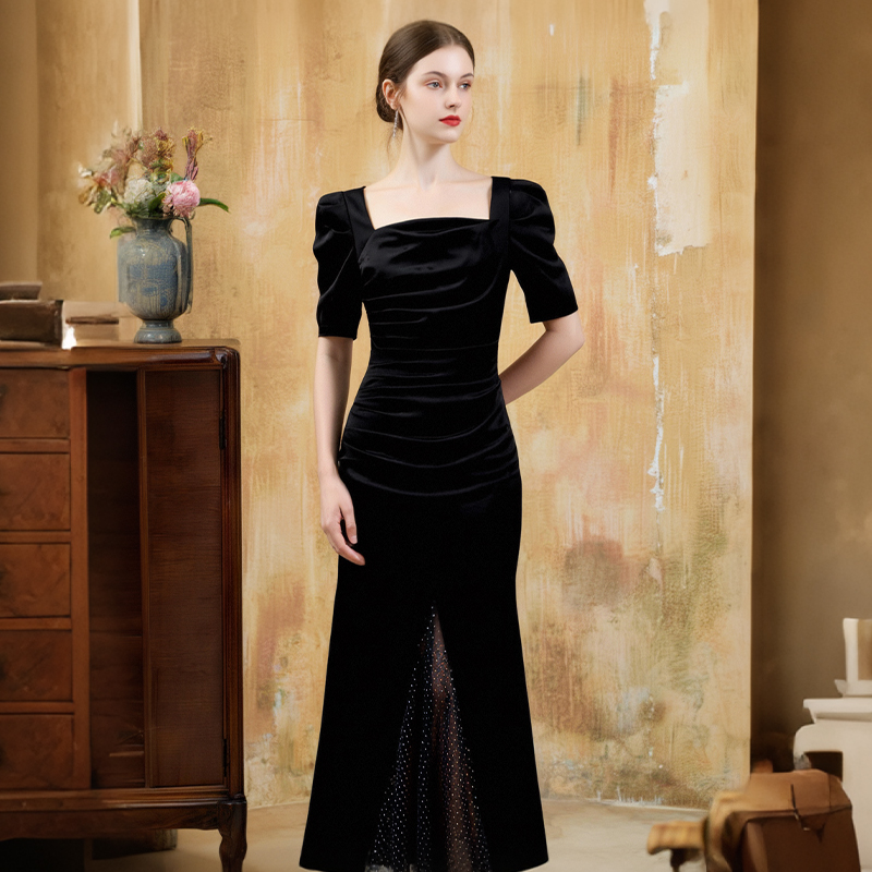 ZYHT 30194 - Elegant Midi Dress with Hem Patchwork Mesh Sequins